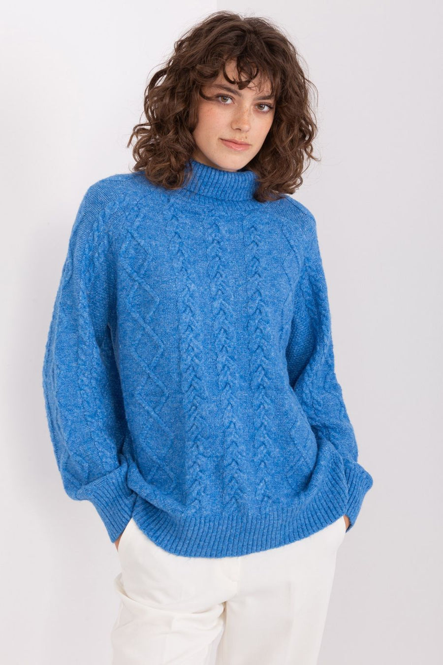 AT Blue Acrylic Long Sleeve Roll Neck Jumper