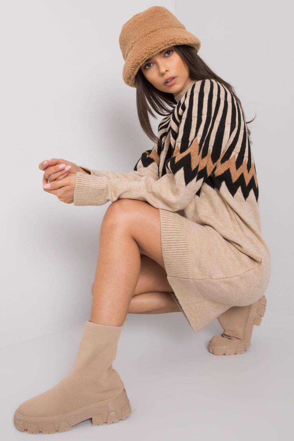 Rue Paris Beige Knitted Long Sleeve Dress - view 4