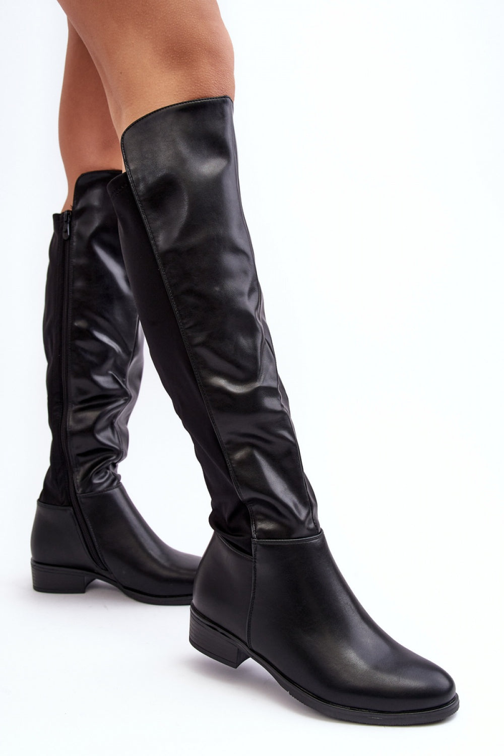 Step In Style Black Faux Leather Flat Over The Knee Boots - view 2
