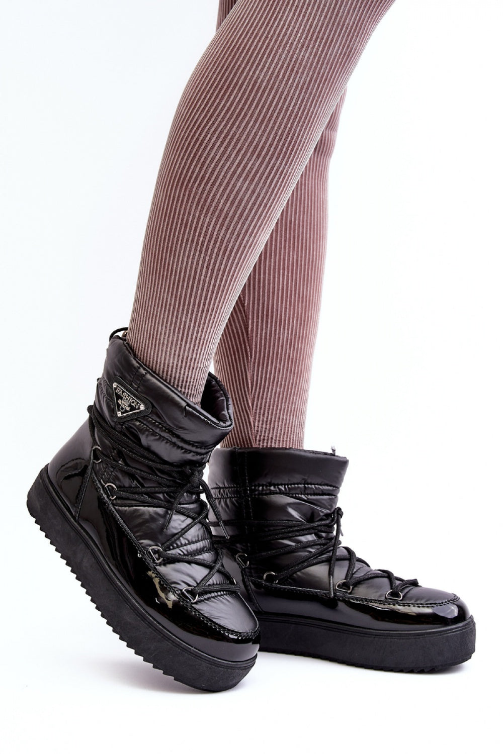 Step In Style Fleure Black Faux Leather Platform Snow Boots