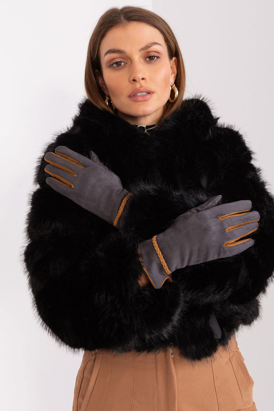AT Dark Grey Polyester Gloves with Embroidery
