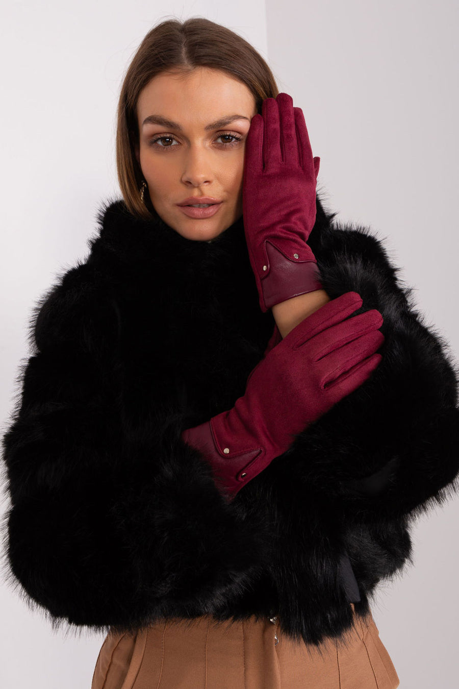 AT Burgundy Polyester Gloves with Embroidery