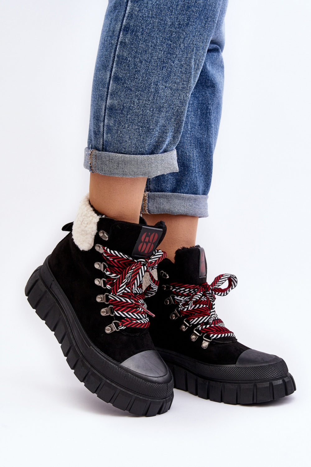 Step In Style Ralotta Black Faux Suede Platform Hiking Style Boots