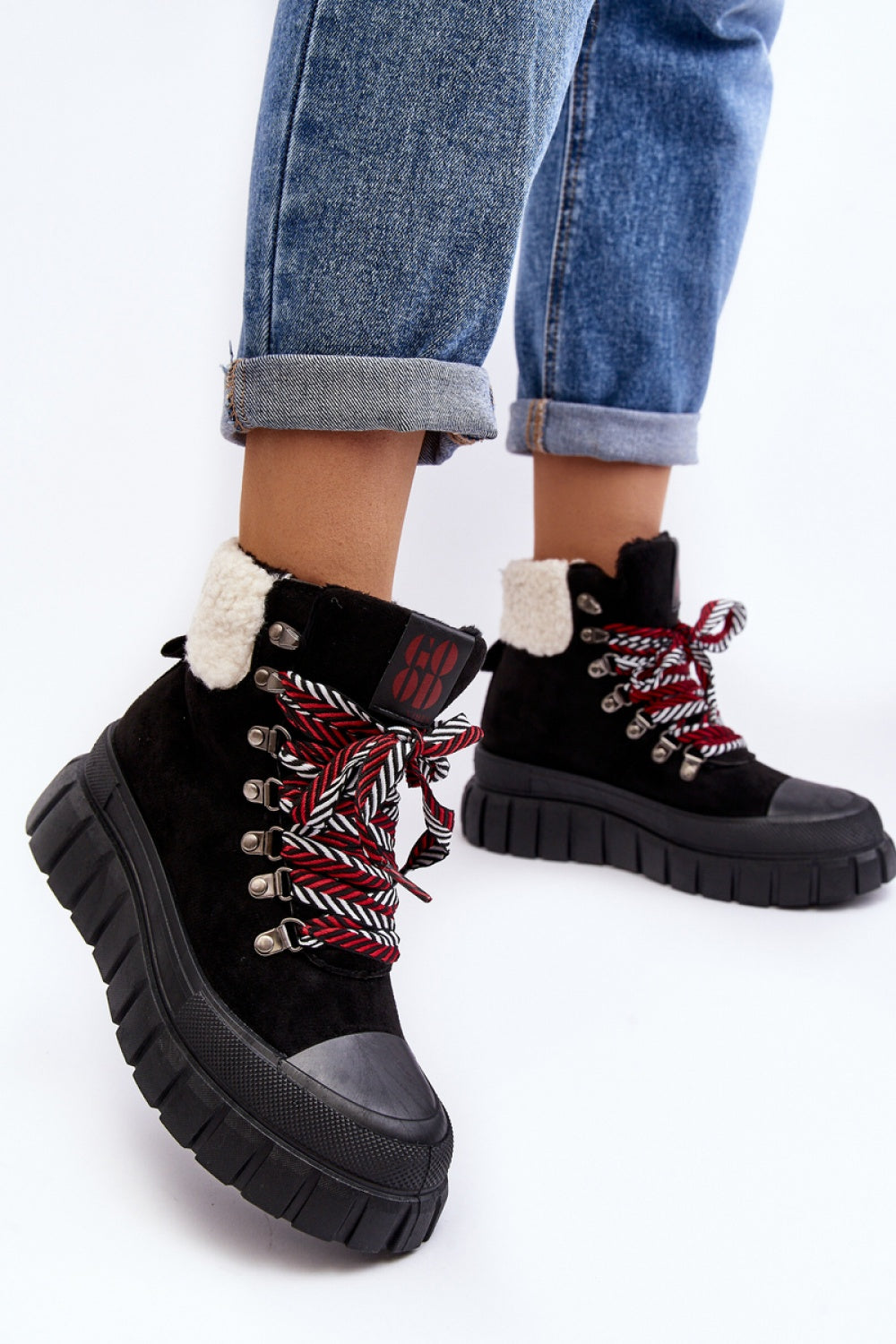 Step In Style Ralotta Black Faux Suede Platform Hiking Style Boots - view 2