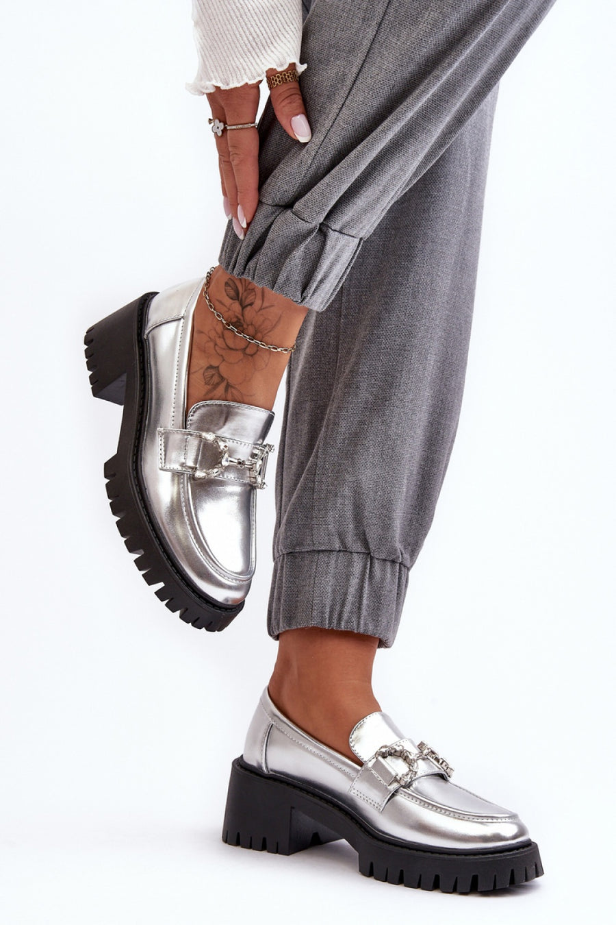 Step In Style Lemmitty Silver Faux Leather Platform Heeled Shoes