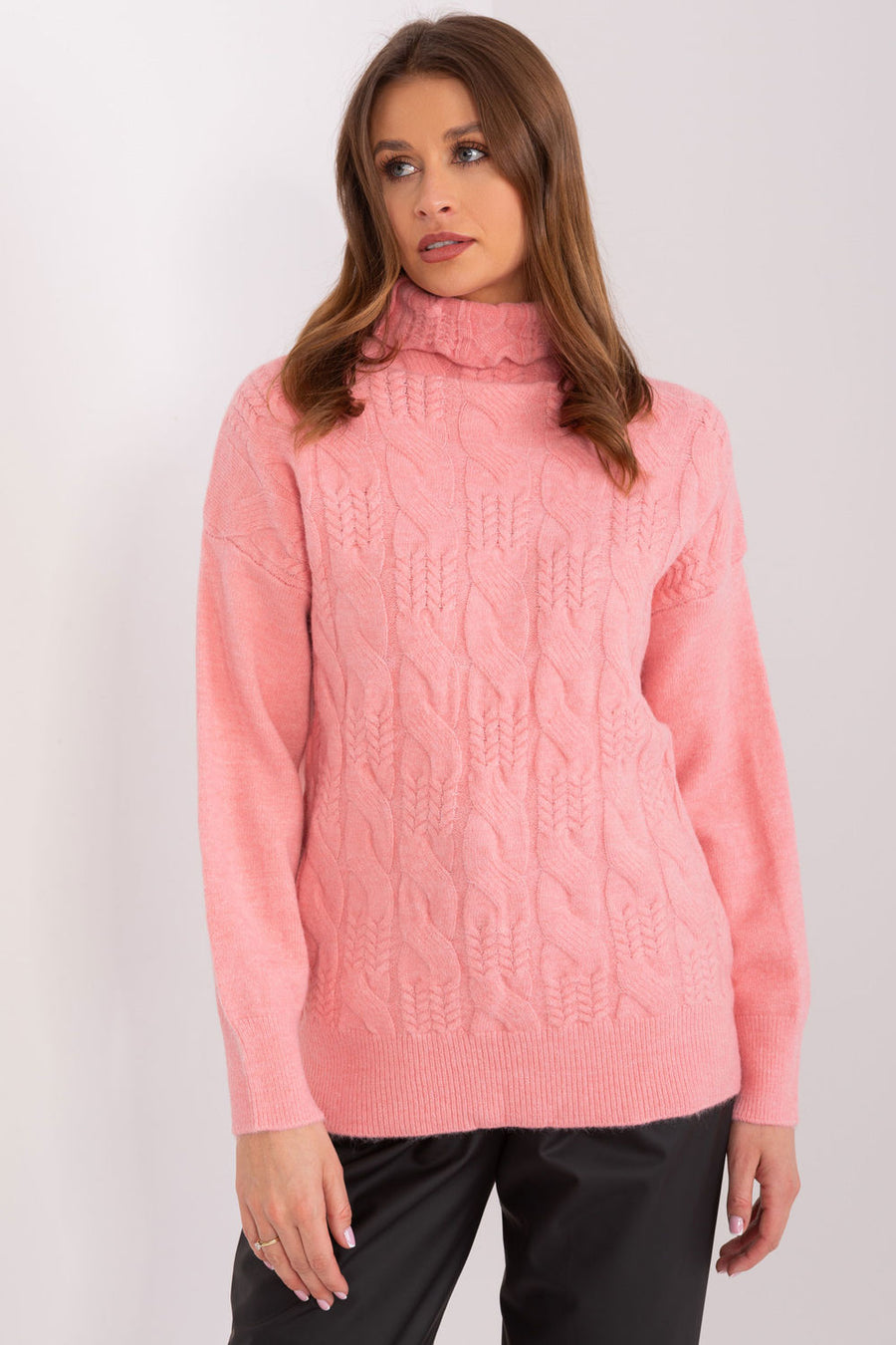 AT Salmon Acrylic Long Sleeve Roll Neck Jumper