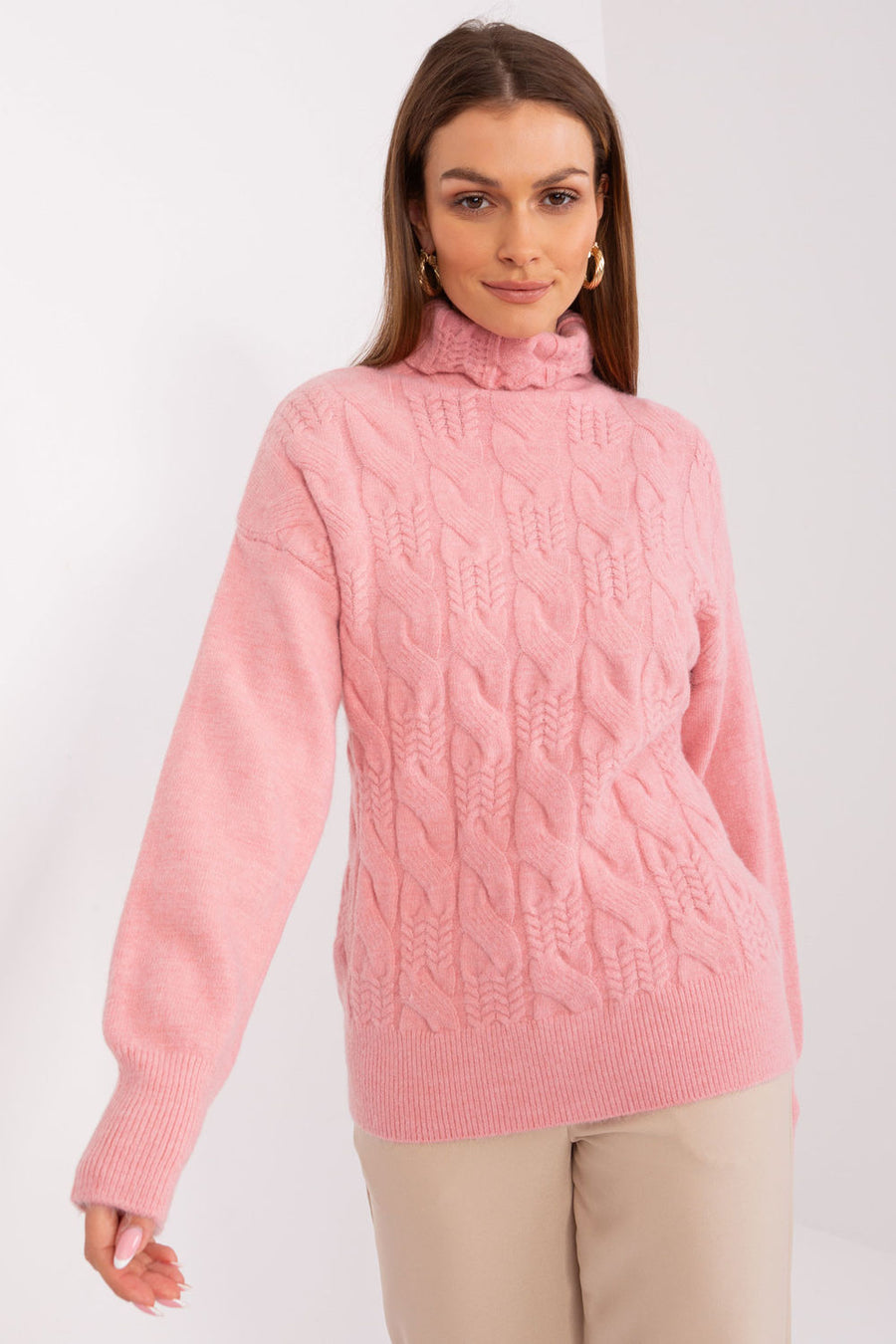 AT Light Pink Long Sleeve Roll Neck Jumper