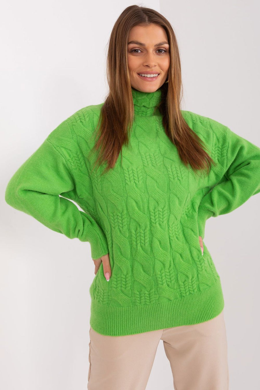 AT Light Green Long Sleeve Roll Neck Jumper