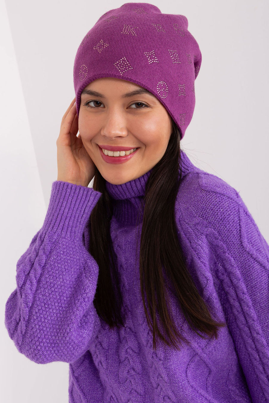 AT Violet Acrylic Beanie Hat