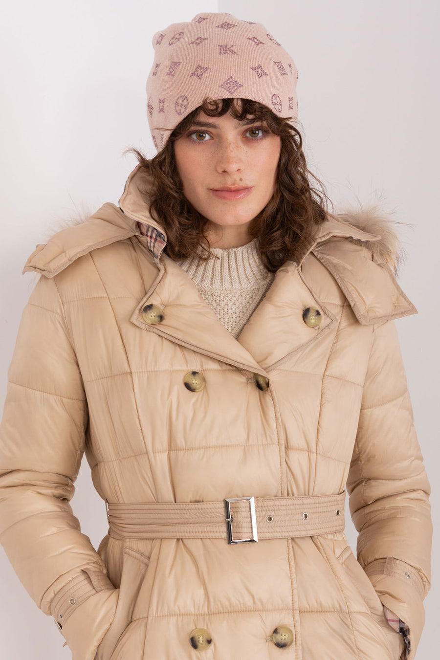 AT Light Pink Acrylic Beanie Hat