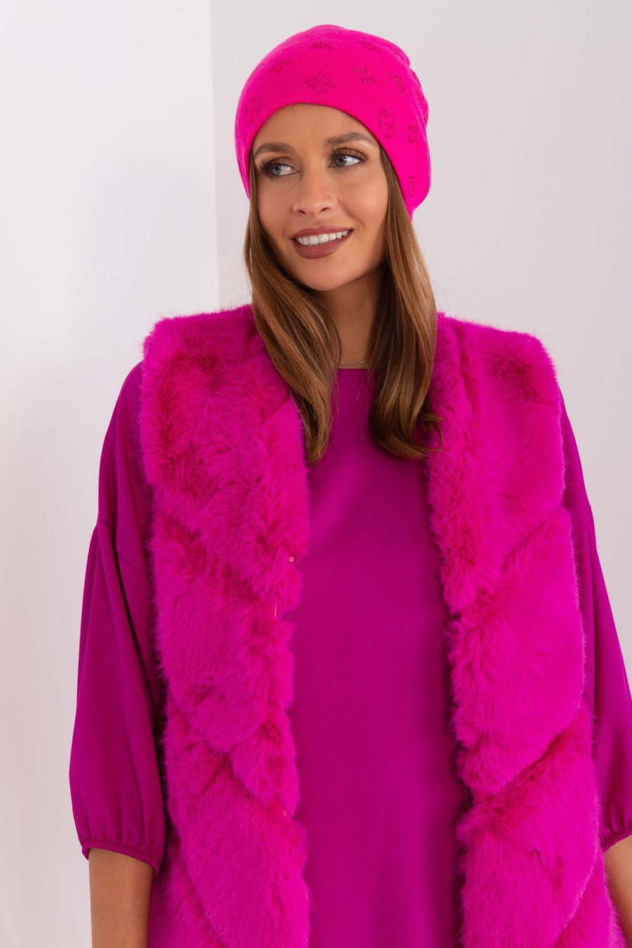 AT Dark Pink Acrylic Beanie Hat