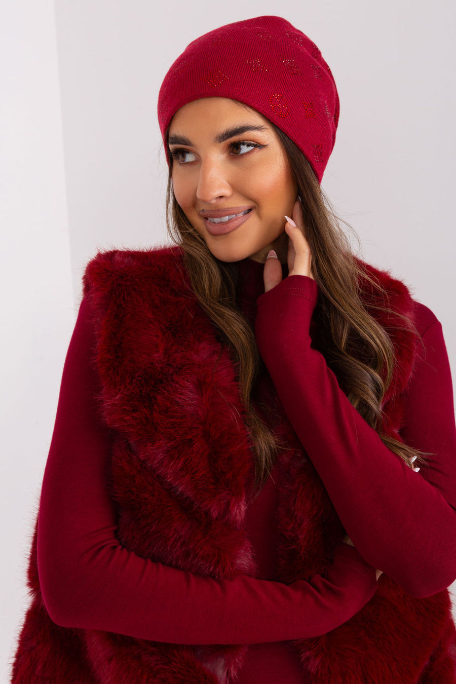AT Burgundy Acrylic Beanie Hat