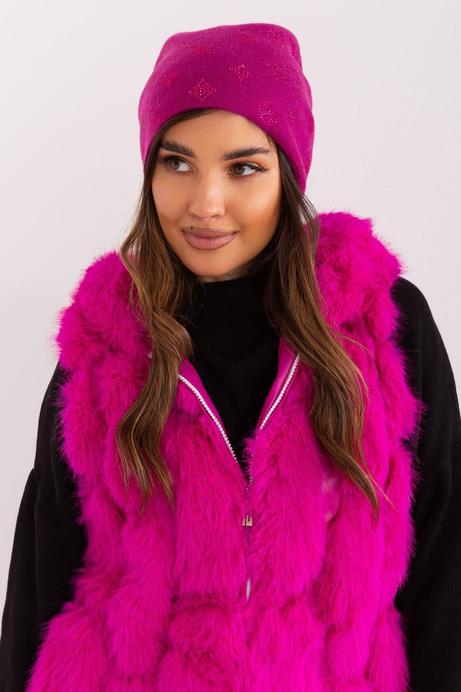 AT Fuchsia Acrylic Beanie Hat