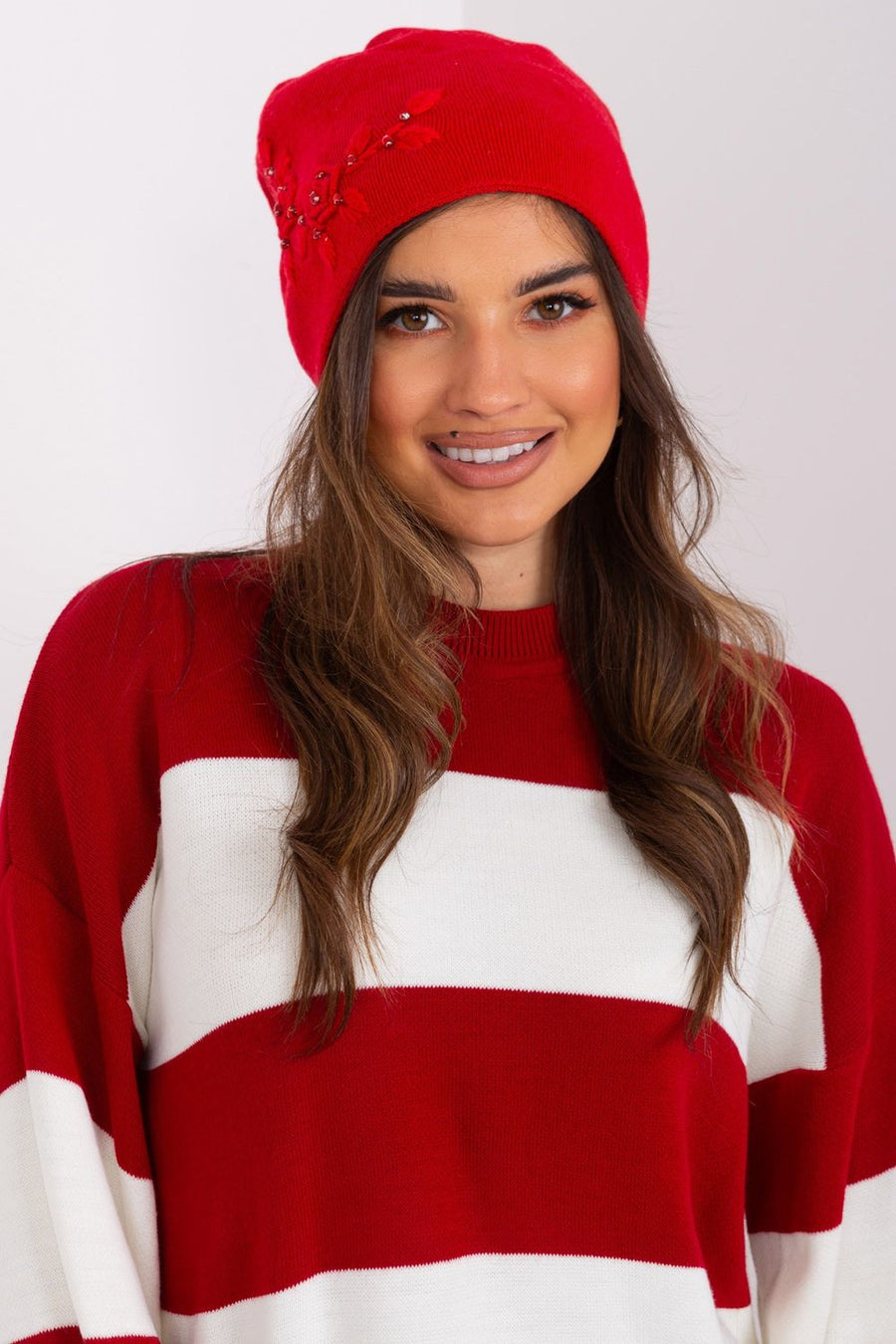 AT Red Knitted Beanie Hat