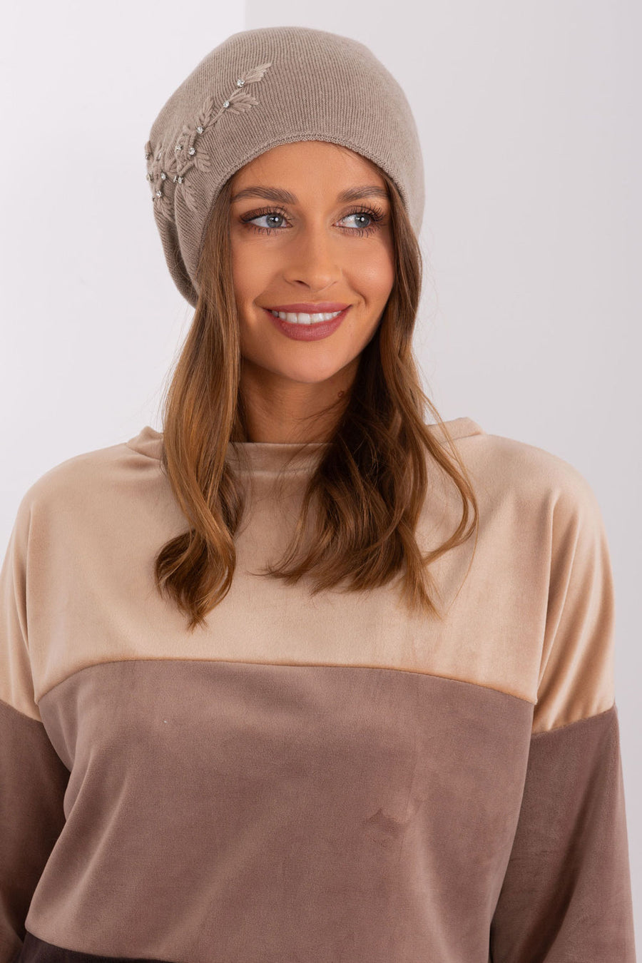 AT Dark Beige Knitted Beanie Hat