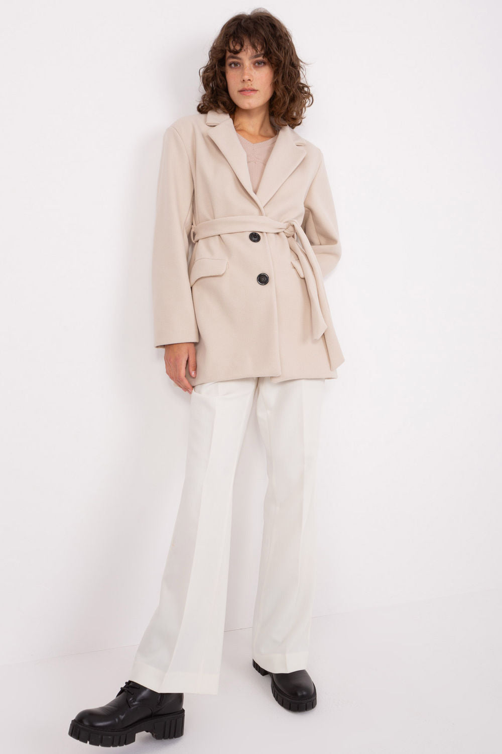 Och Bella Light Beige Long Sleeve Coat