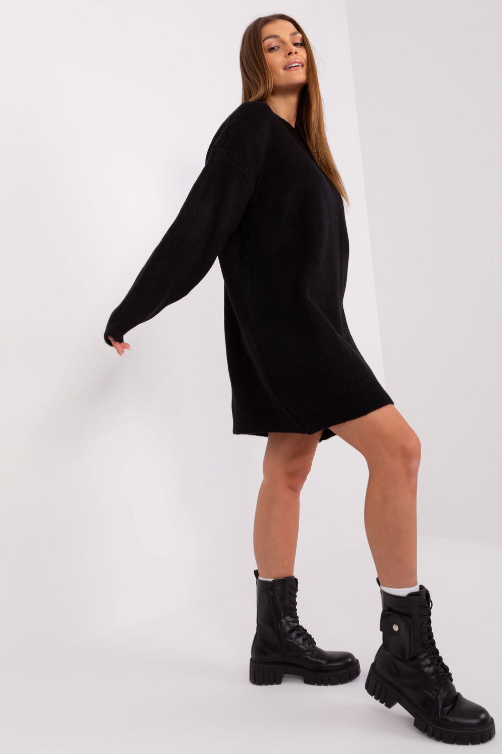 Rue Paris Black Mini Long Sleeve Dress - view 3
