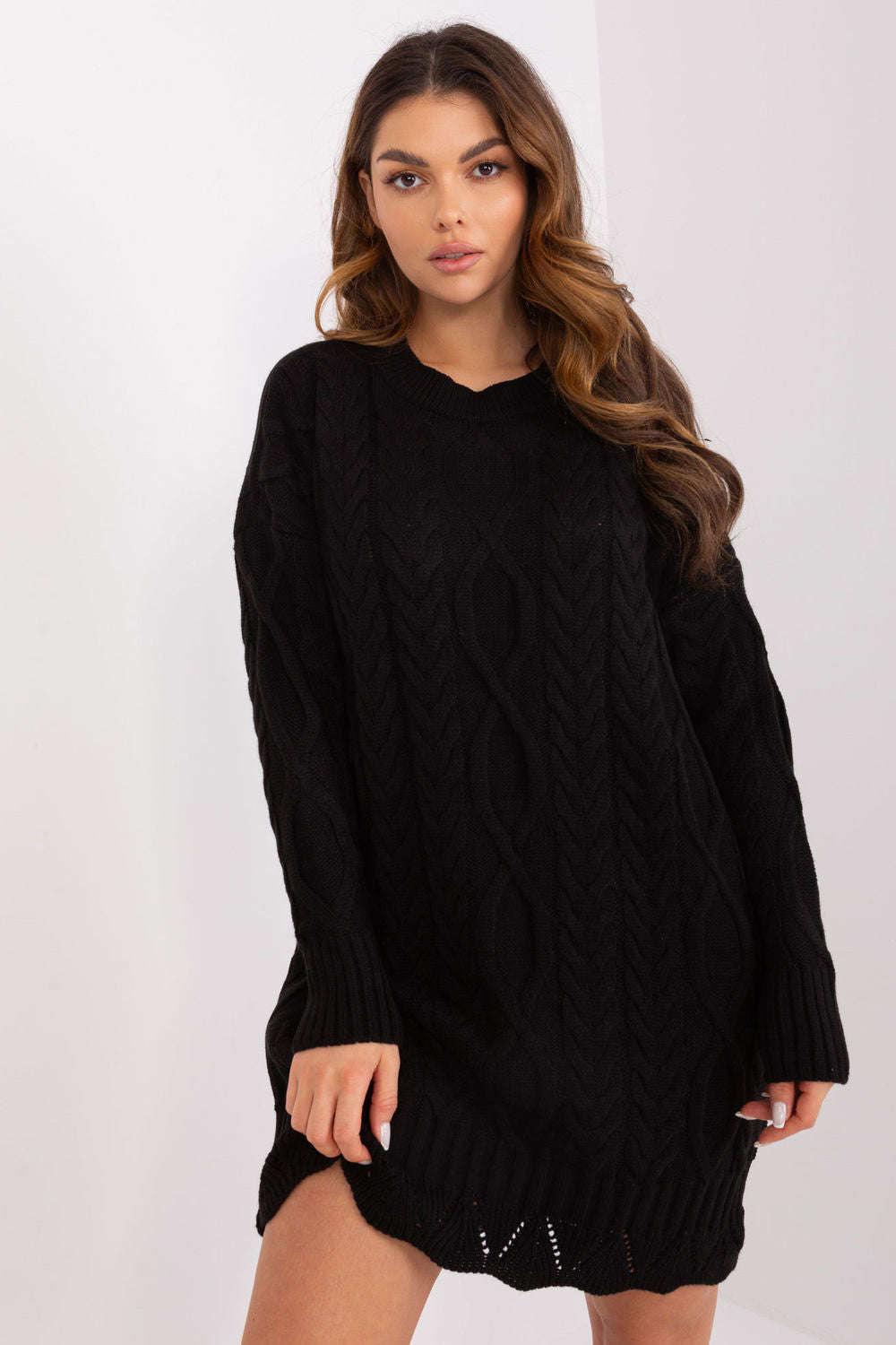Rue Paris Black Midi Long Sleeve Dress