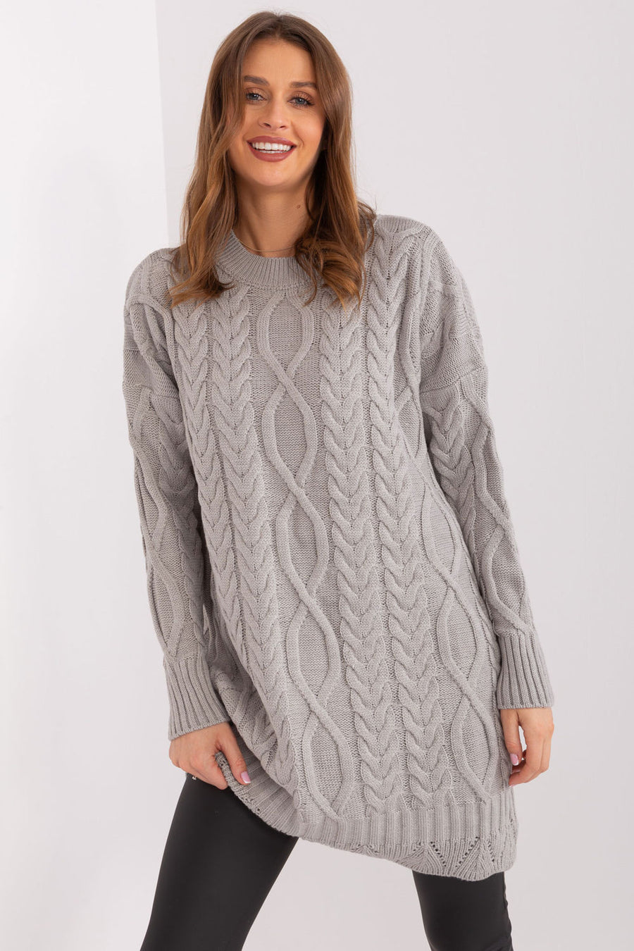 Rue Paris Grey Midi Long Sleeve Dress