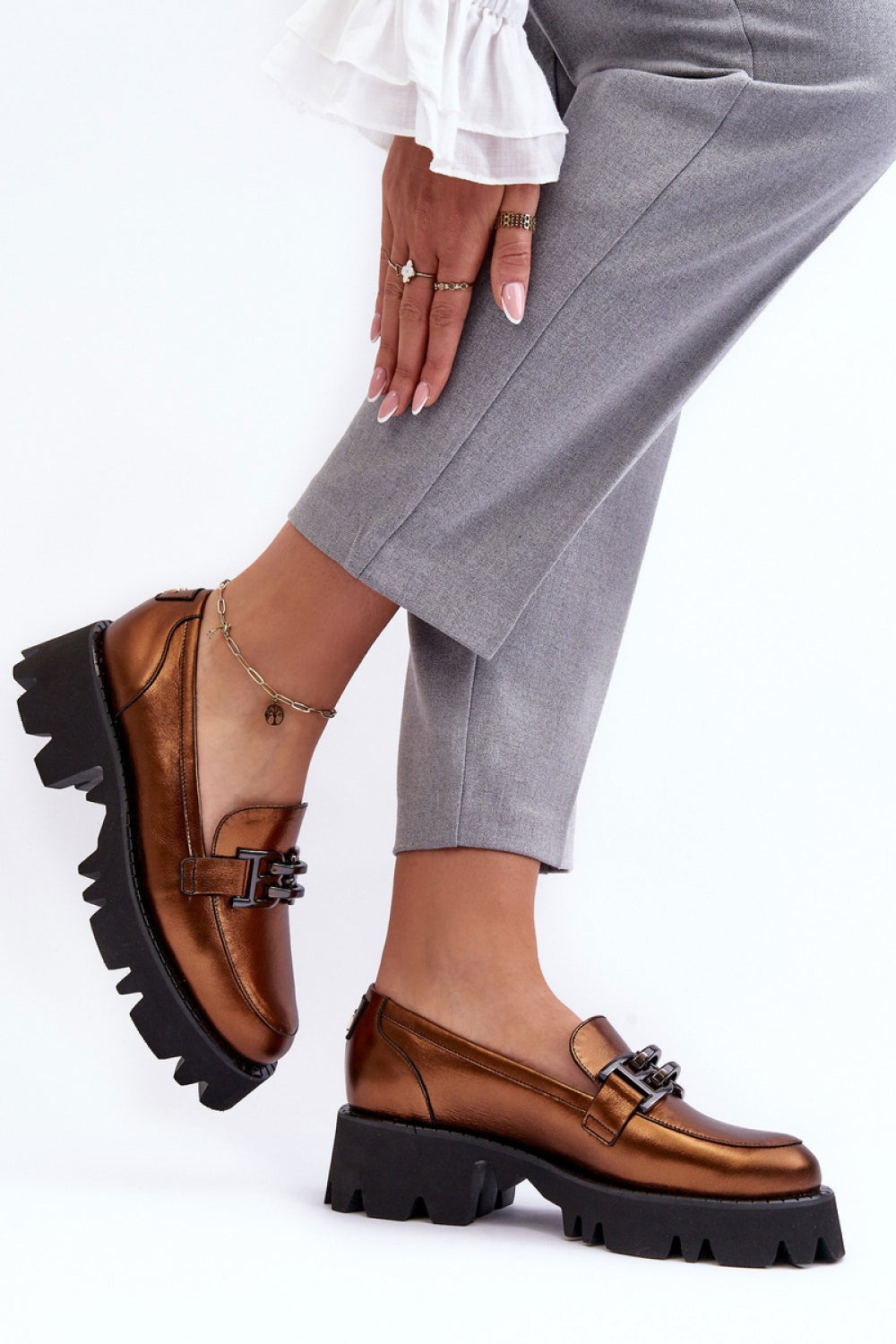 Step In Style Laura Messi Gold Leather Platform Shoes