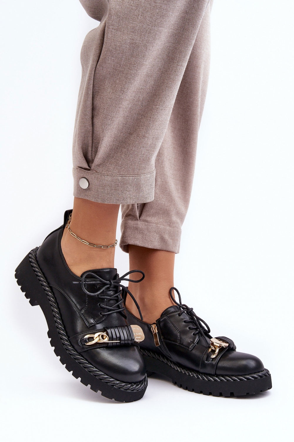 Step In Style Black Faux Leather Platform Lace Up Shoes