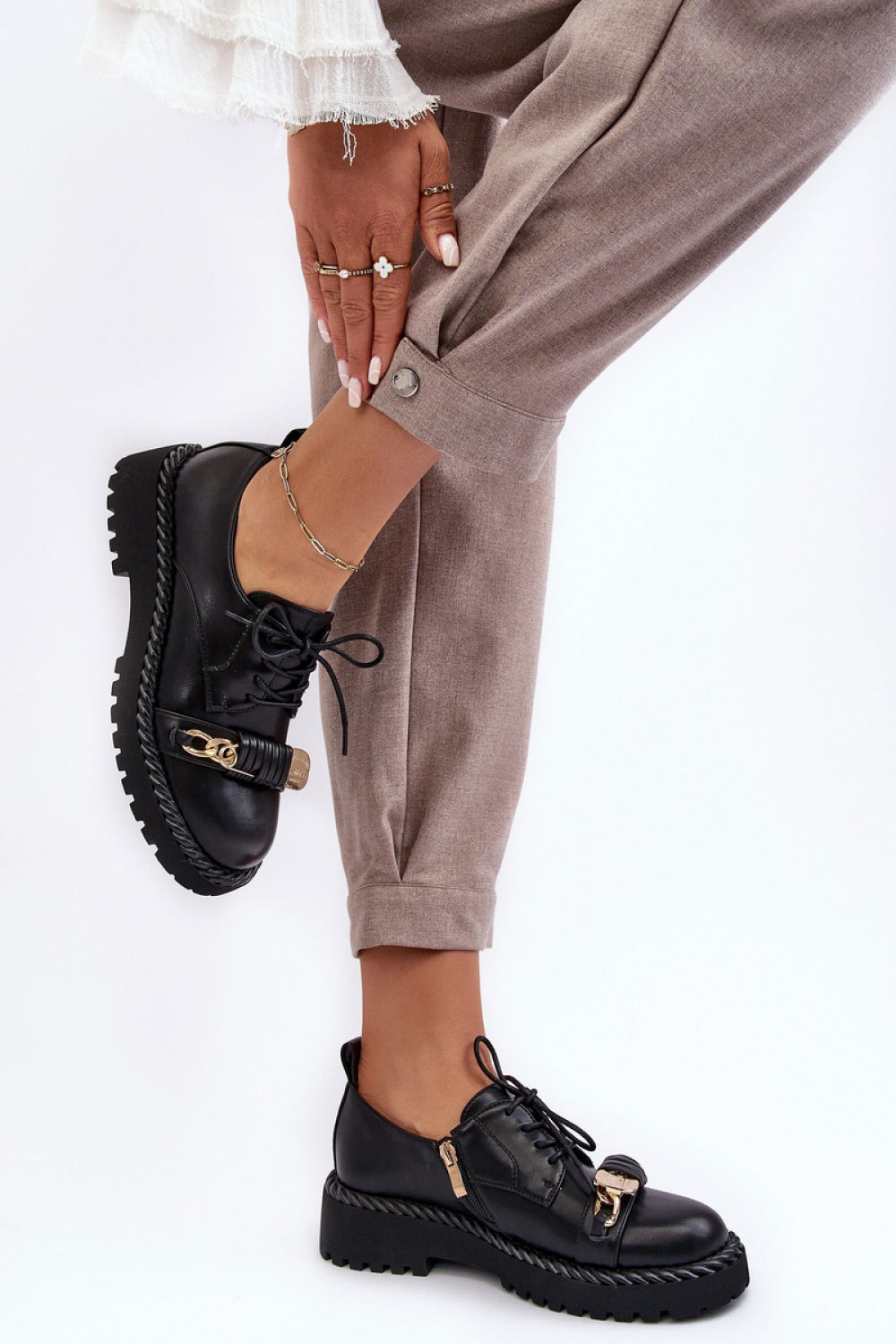 Step In Style Black Faux Leather Platform Lace Up Shoes - view 2