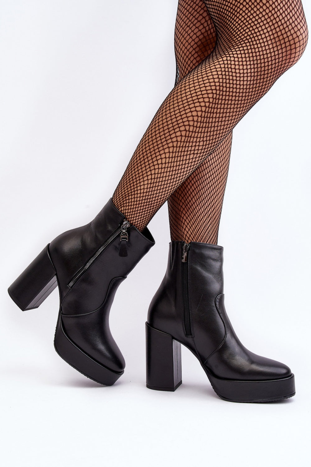 Step In Style Laura Messi Black Leather Platform Heeled Ankle Boots - view 2