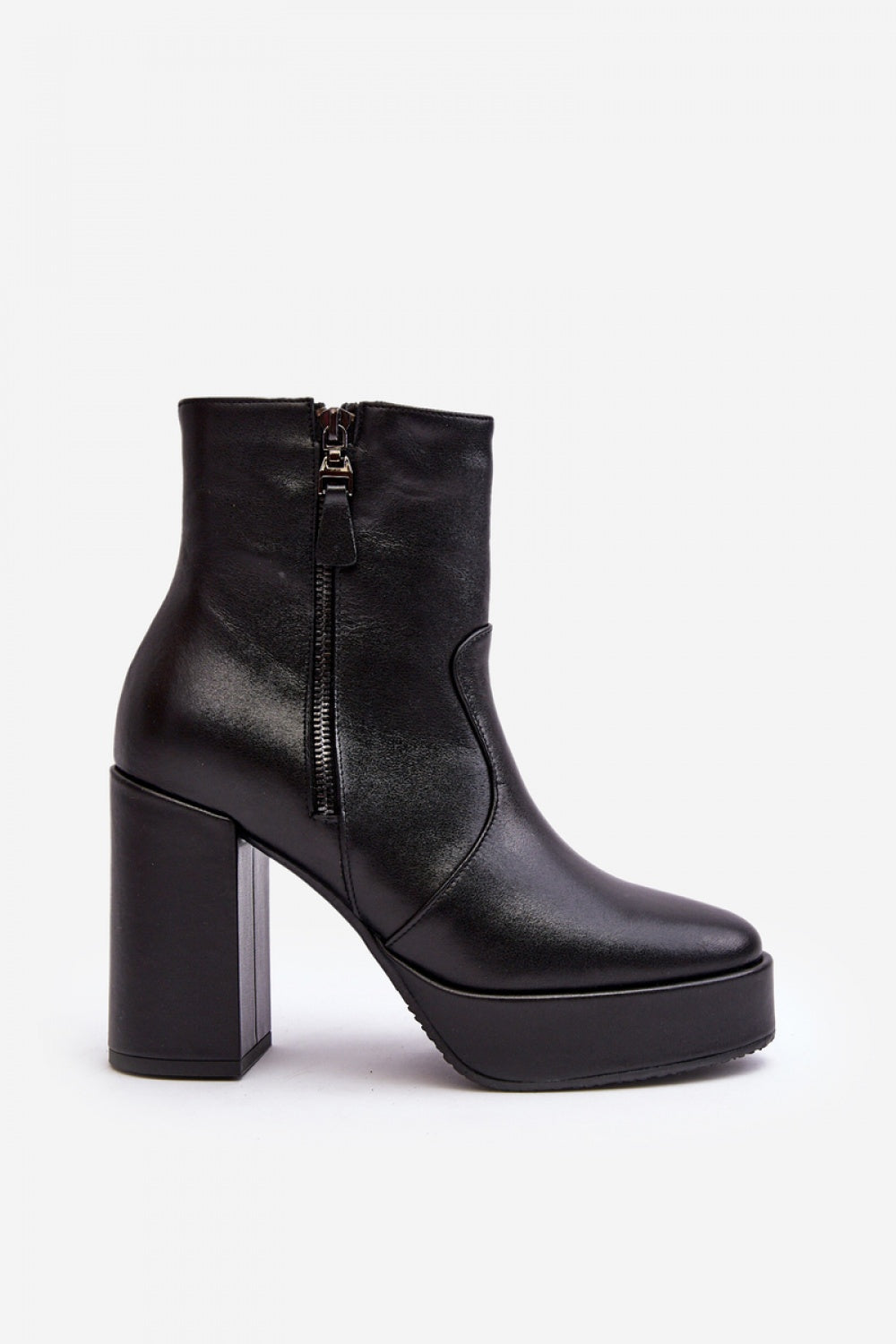 Step In Style Laura Messi Black Leather Platform Heeled Ankle Boots - view 3