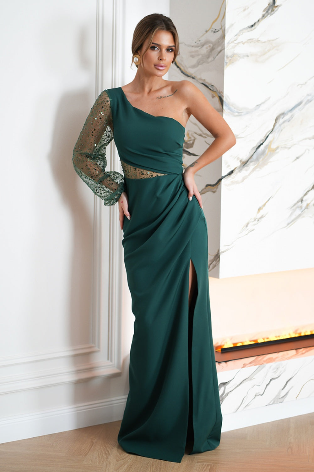 Bicotone Bottle Green Sequin Maxi Dress