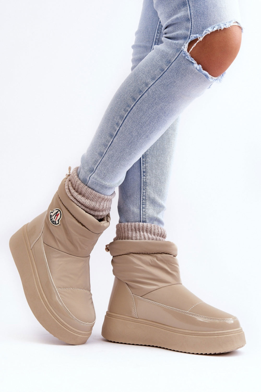 Step In Style Gattea Beige Faux Leather Platform Snow Boots