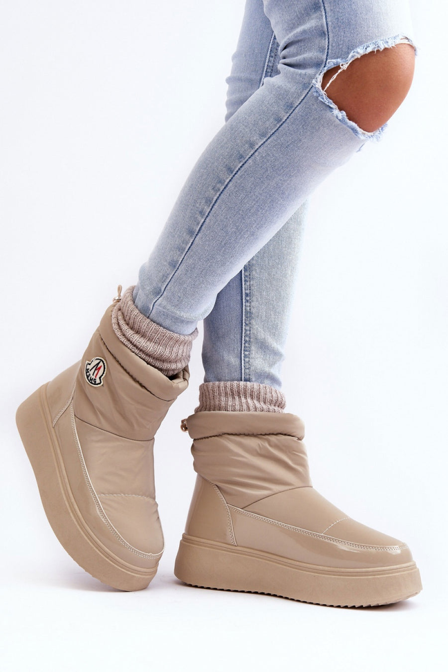 Step In Style Gattea Beige Faux Leather Platform Snow Boots