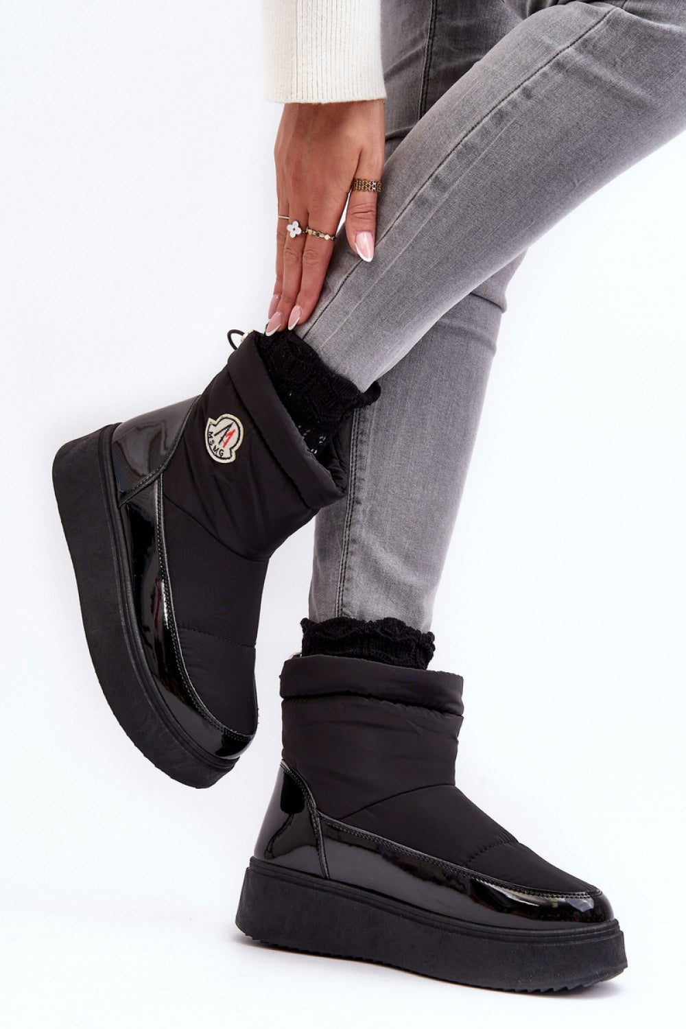 Step In Style Gattea Black Faux Leather Platform Snow Boots