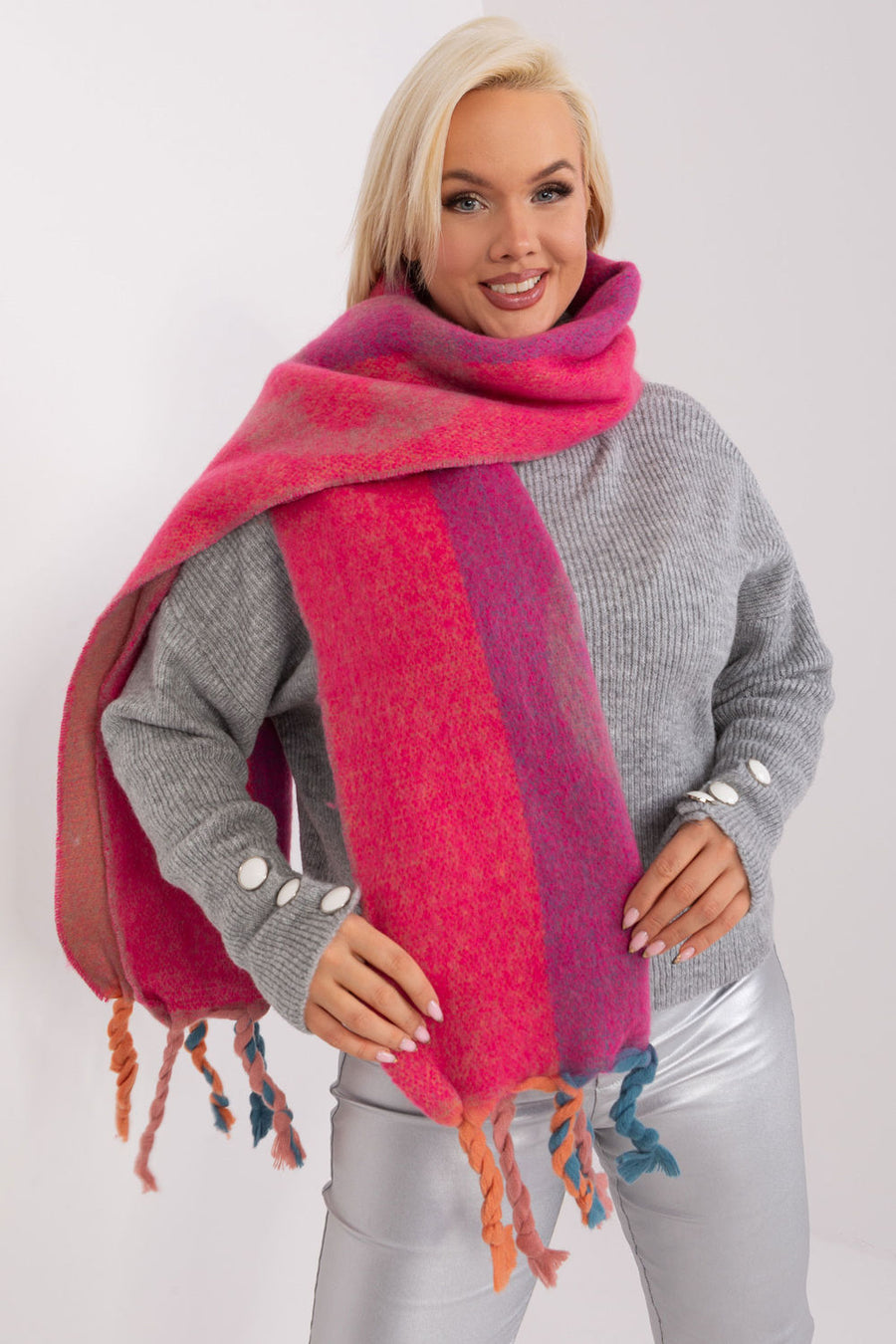AT Fuchsia Striped Shawl