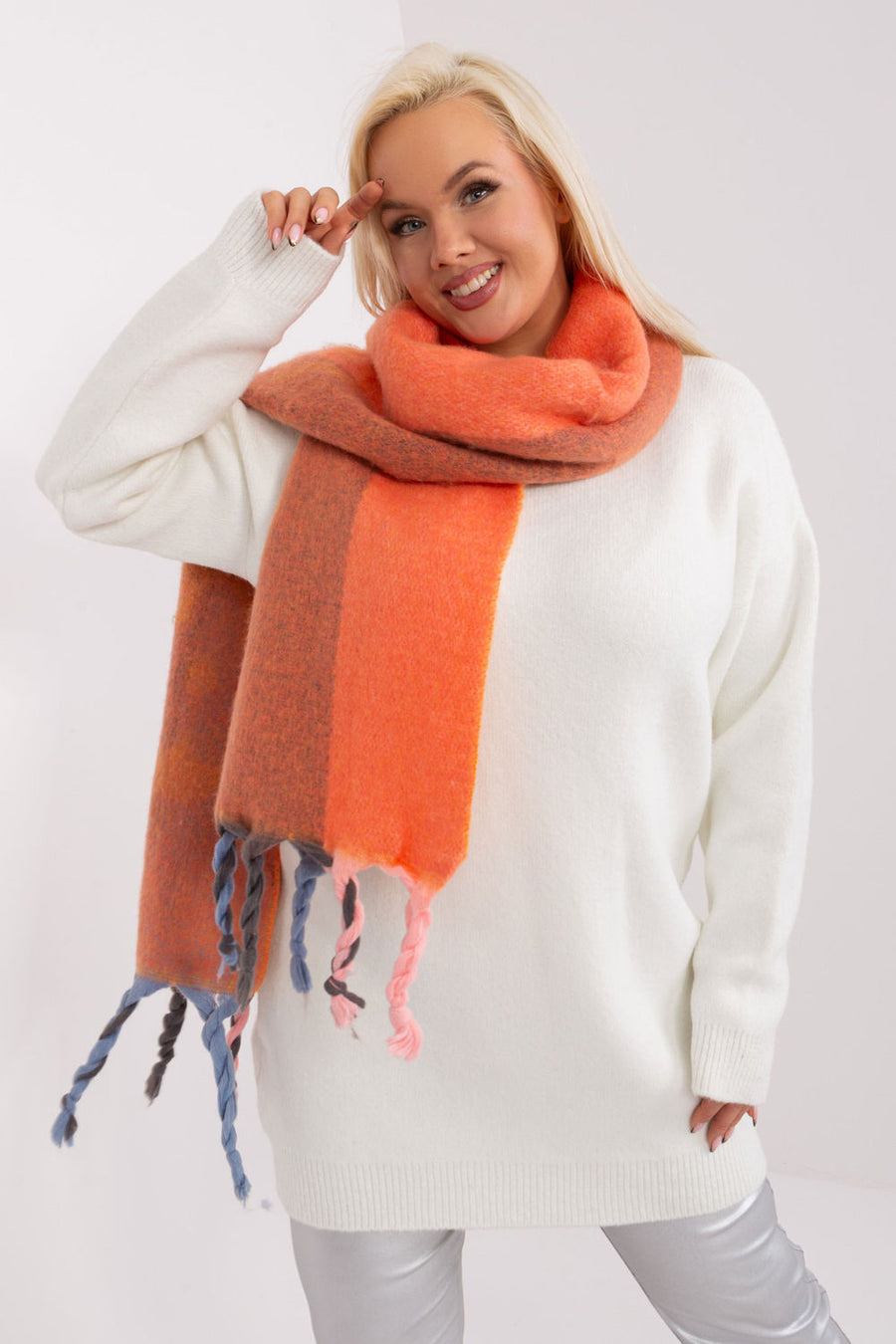 AT Orange Loose Fit Striped Shawl