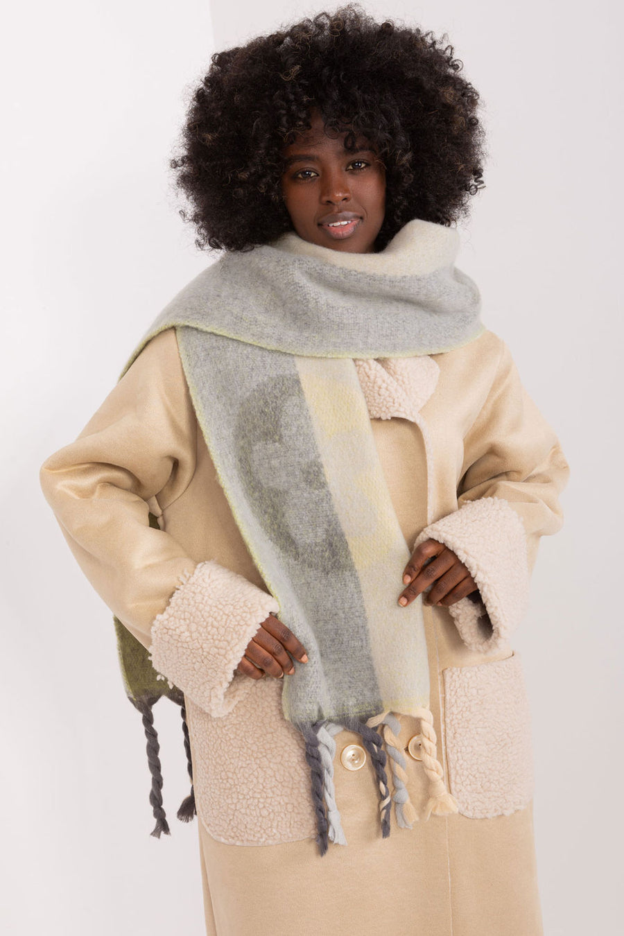 AT Light Green Striped Shawl