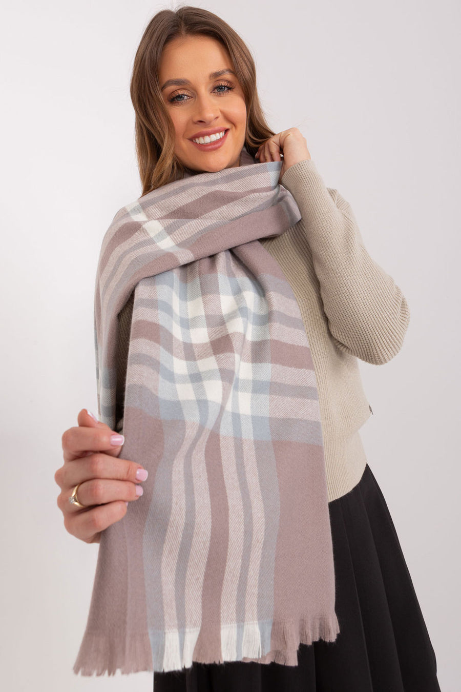 AT Light Violet Loose Fit Polyester Shawl