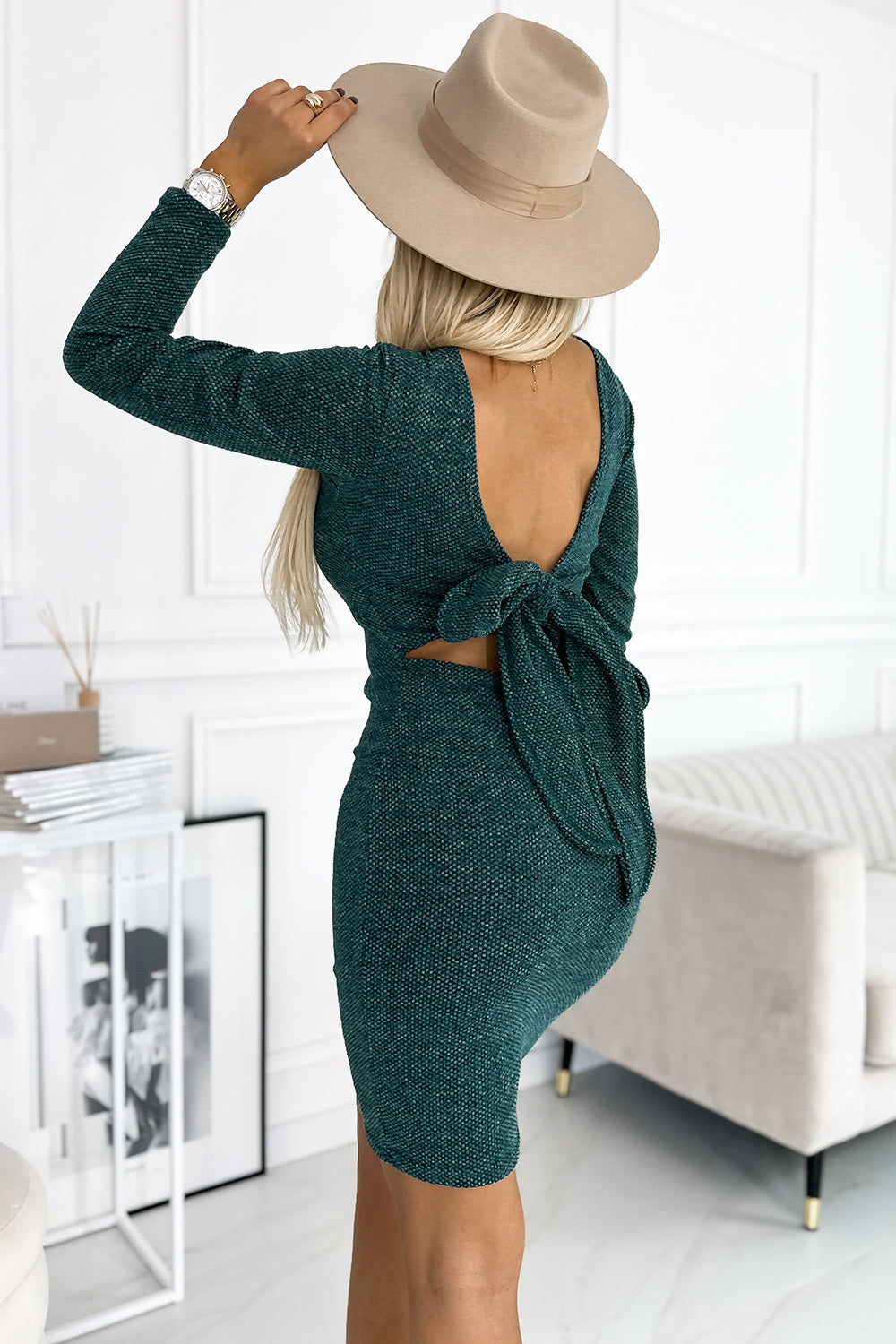 Numoco Green Polyester Long Sleeve Dress - view 3