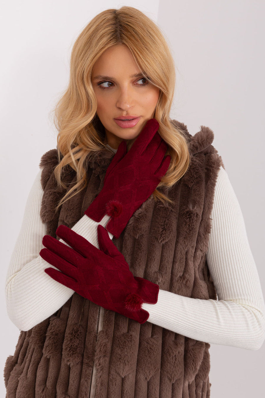 AT Burgundy Gloves with Embroidery