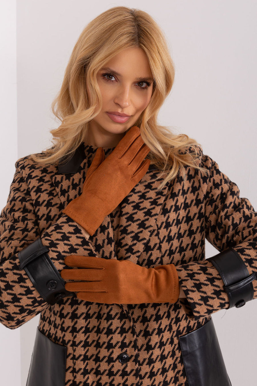 AT Light Brown Cotton Gloves with Embroidery