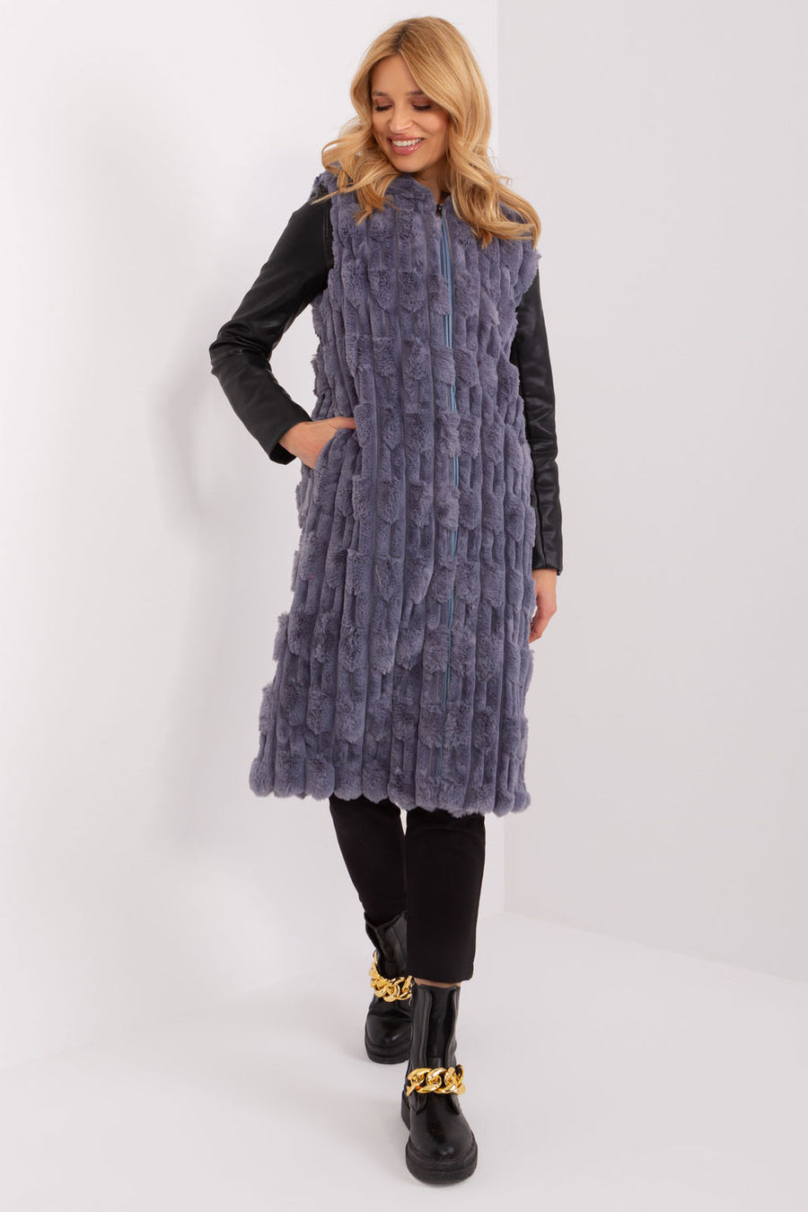 AT Grey Hooded Zip Up Gilet