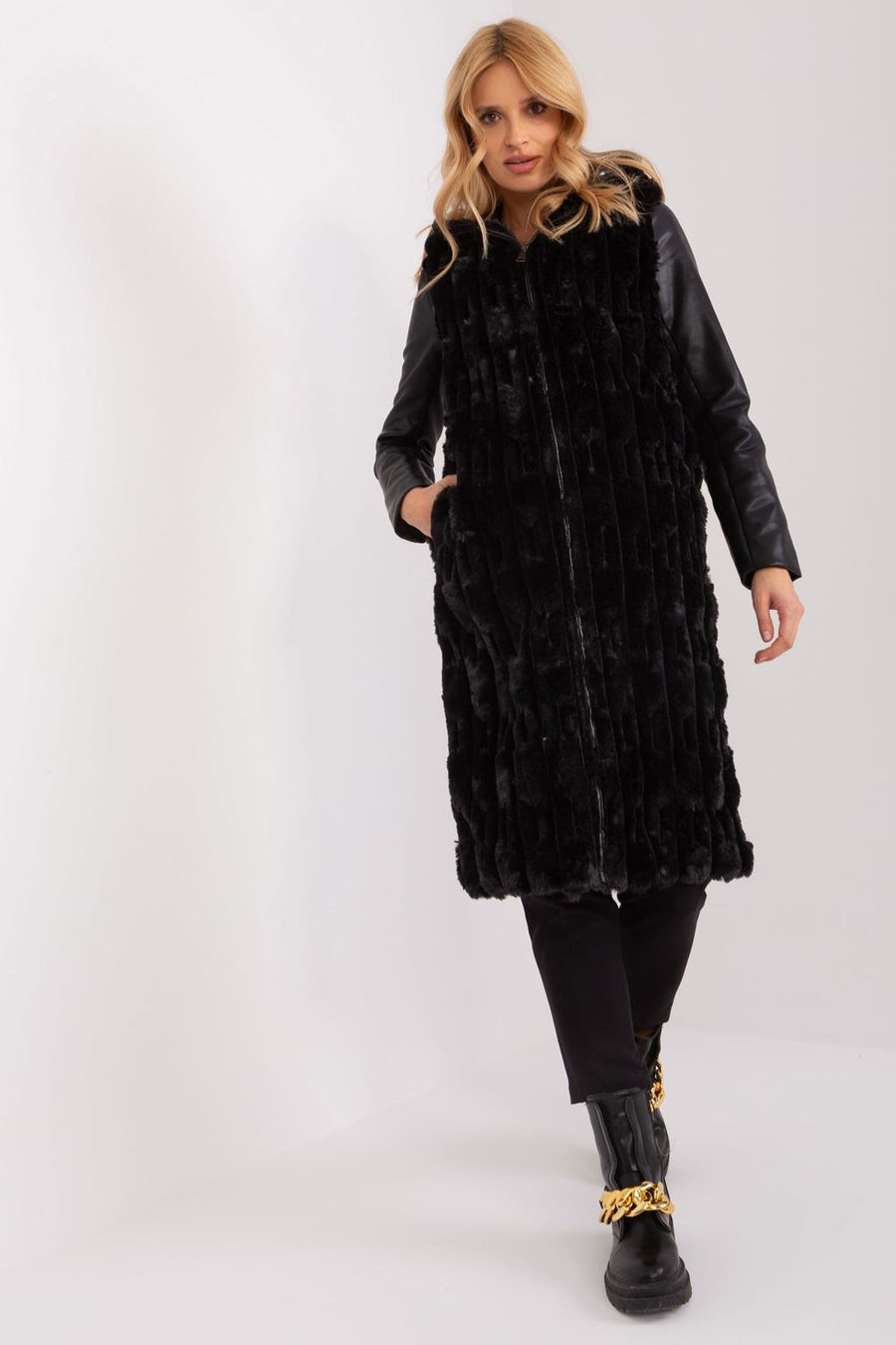 AT Black Hooded Zip Up Gilet