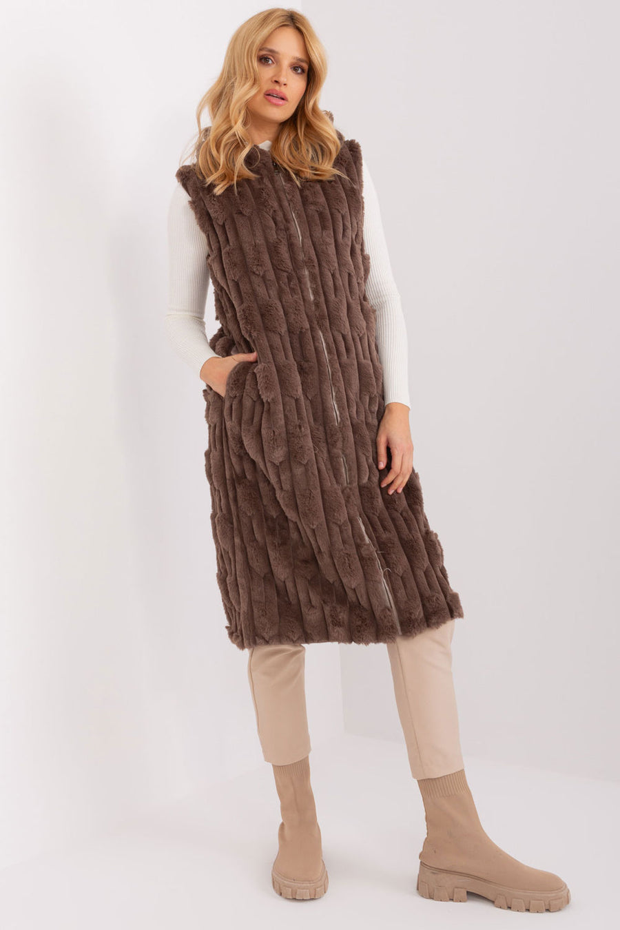 AT Brown Hooded Zip Up Gilet