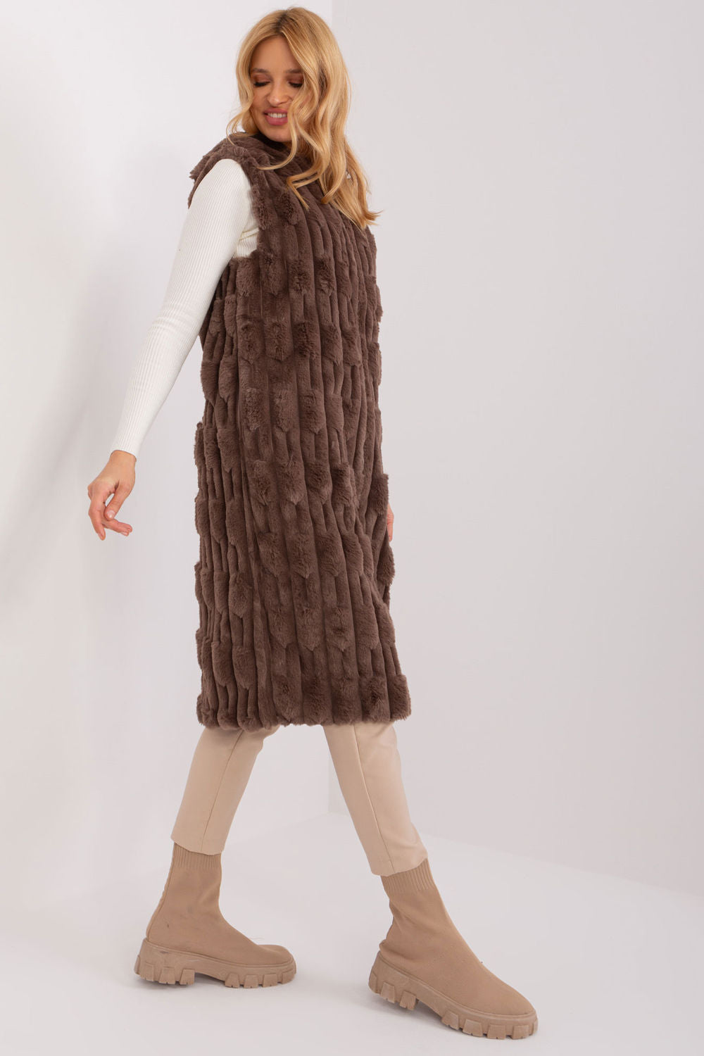 AT Brown Hooded Zip Up Gilet - view 2