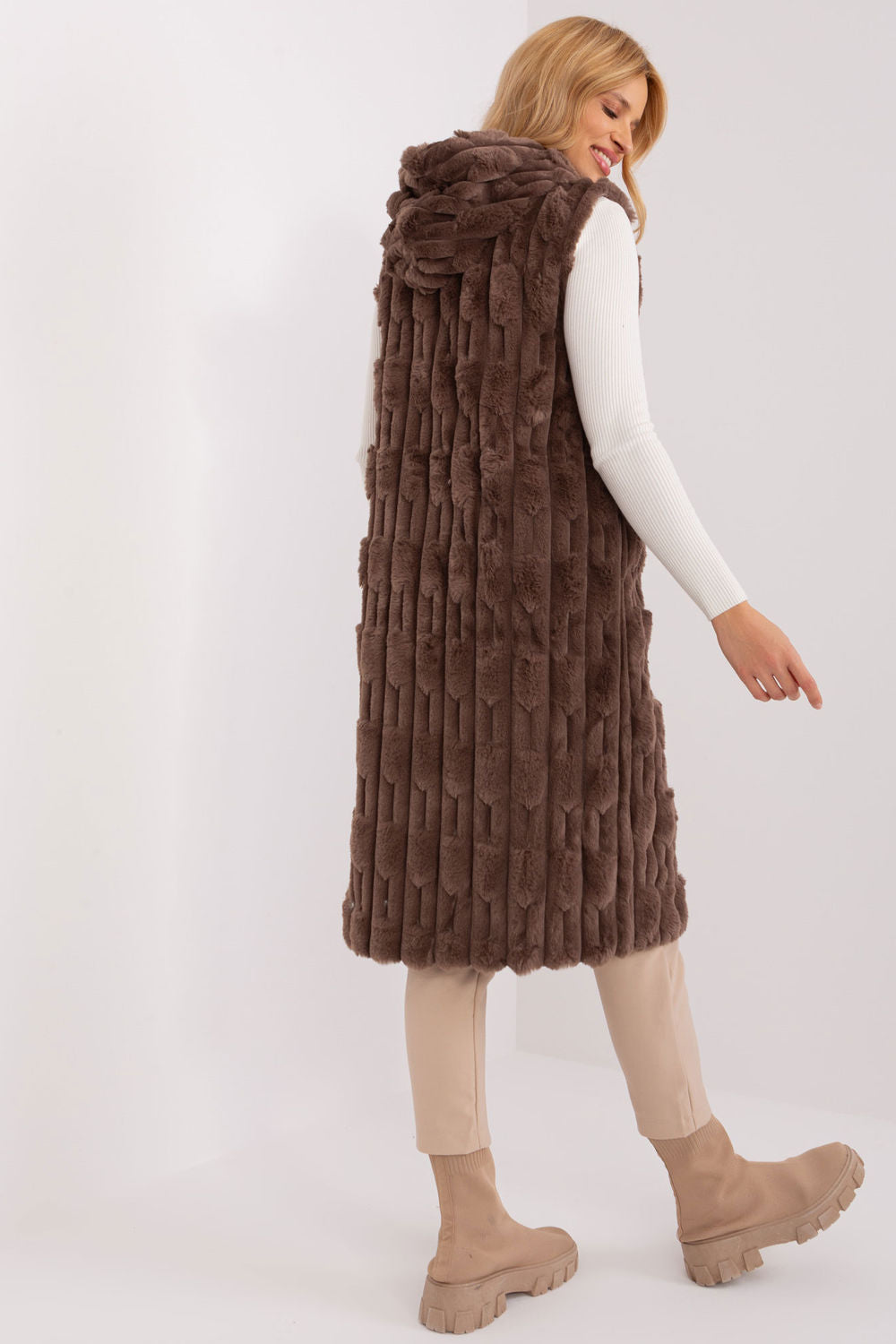 AT Brown Hooded Zip Up Gilet - view 3