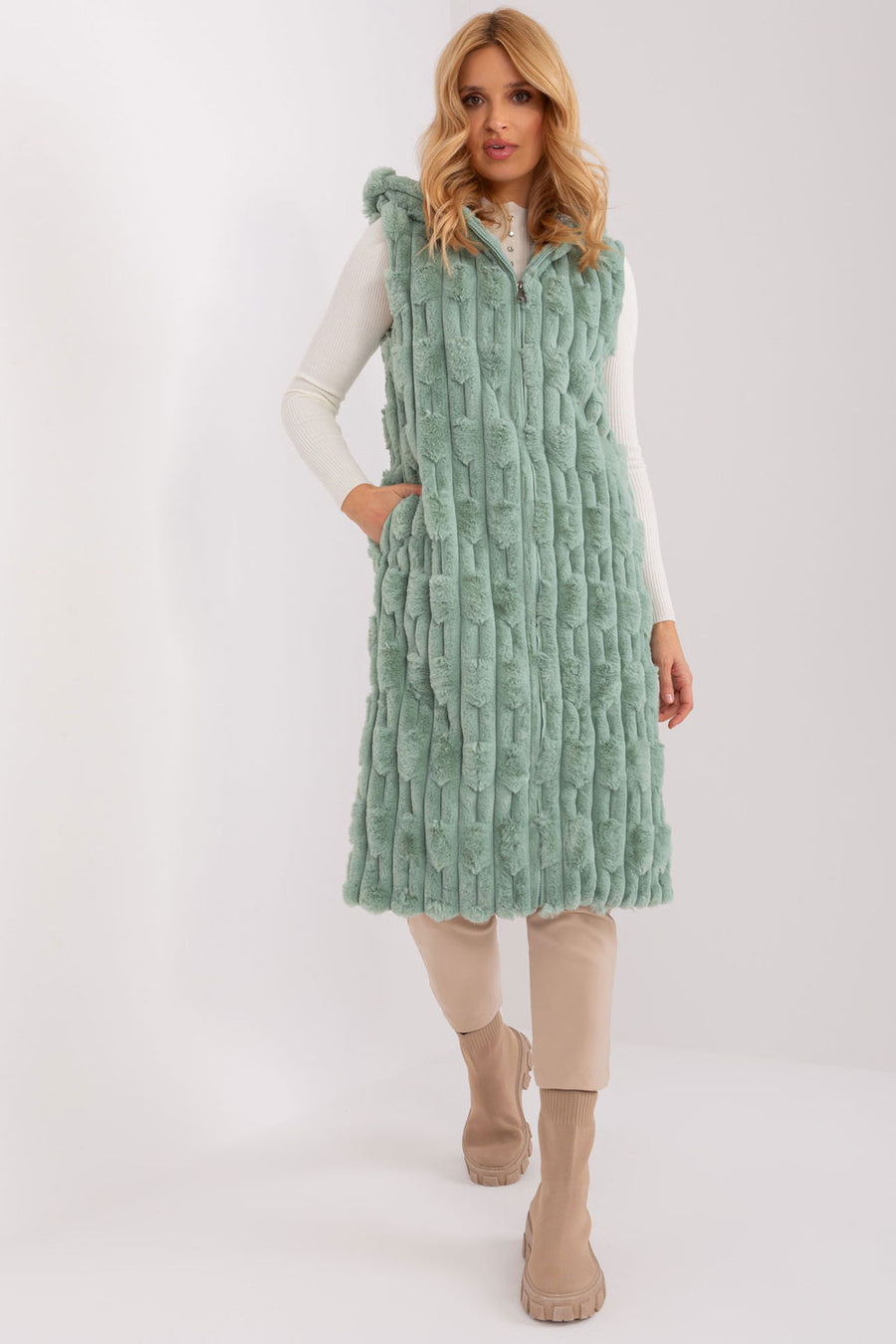 AT Pistachio Hooded Zip Up Gilet