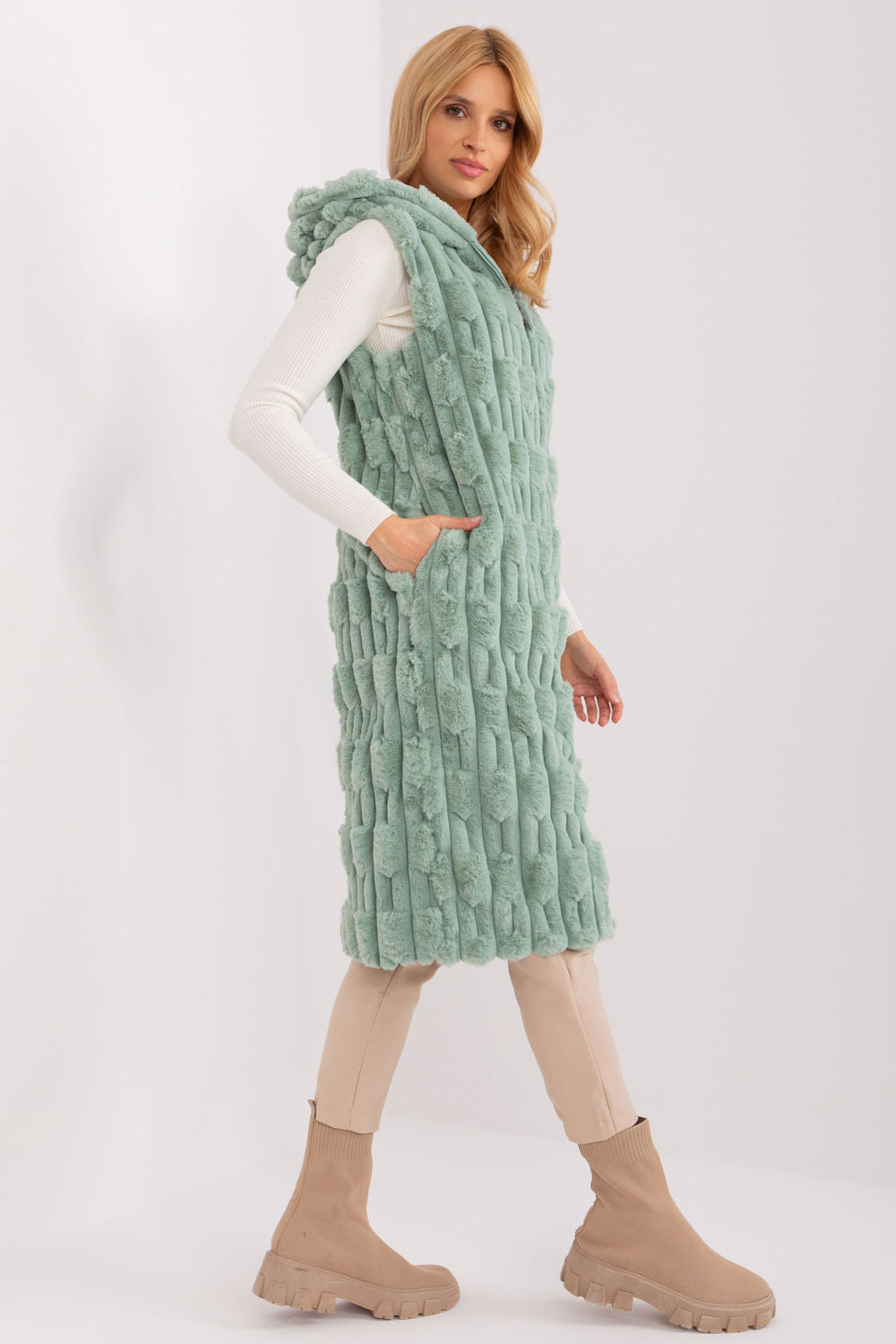 AT Pistachio Hooded Zip Up Gilet - view 2