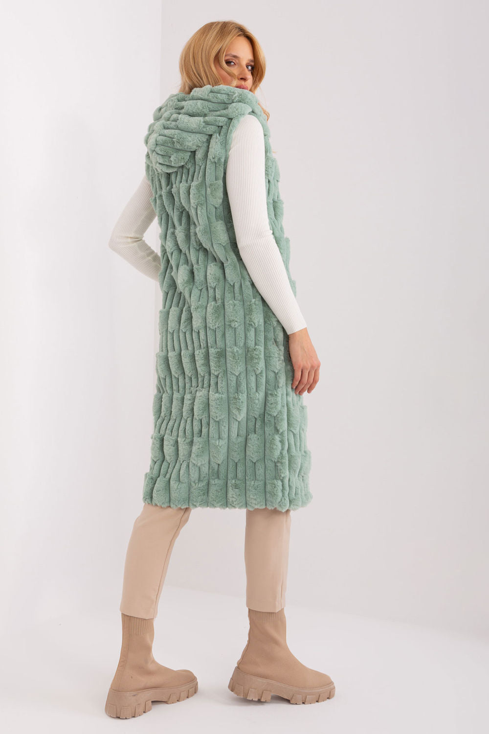 AT Pistachio Hooded Zip Up Gilet - view 3