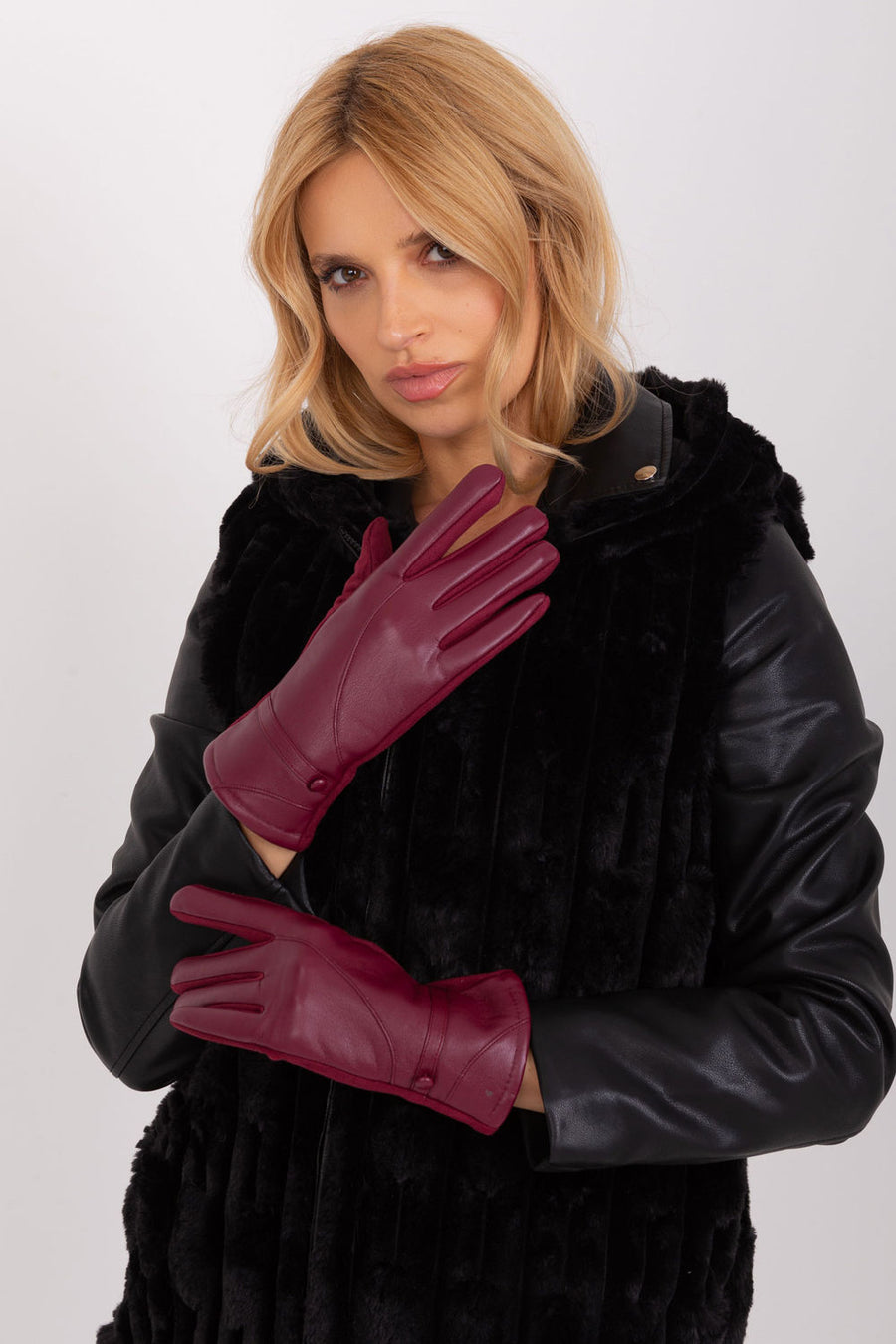 AT Burgundy Polyurethane Gloves with Buttons