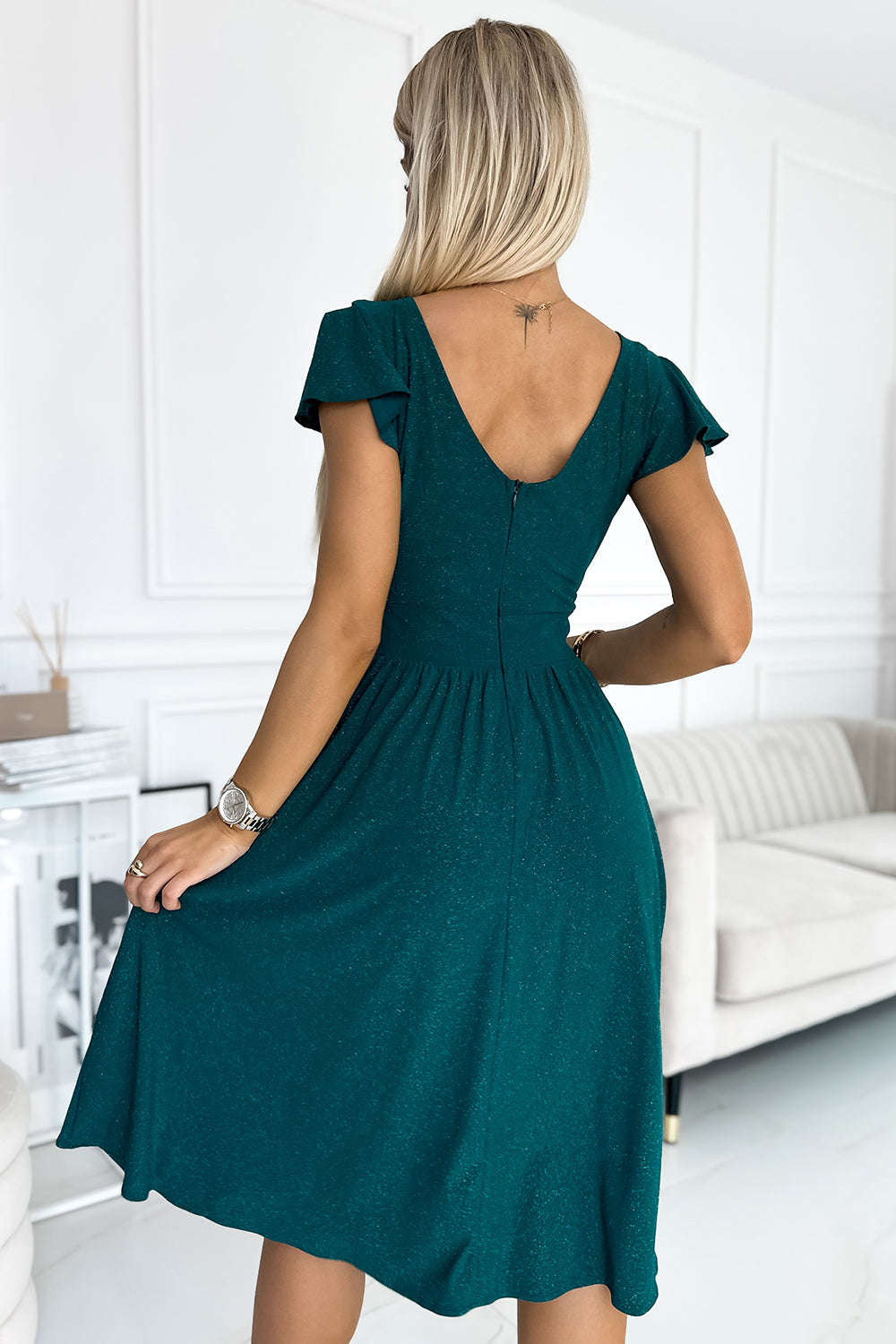 Numoco Matilde Glitter Wrap Short Sleeve Evening Dress - view 3
