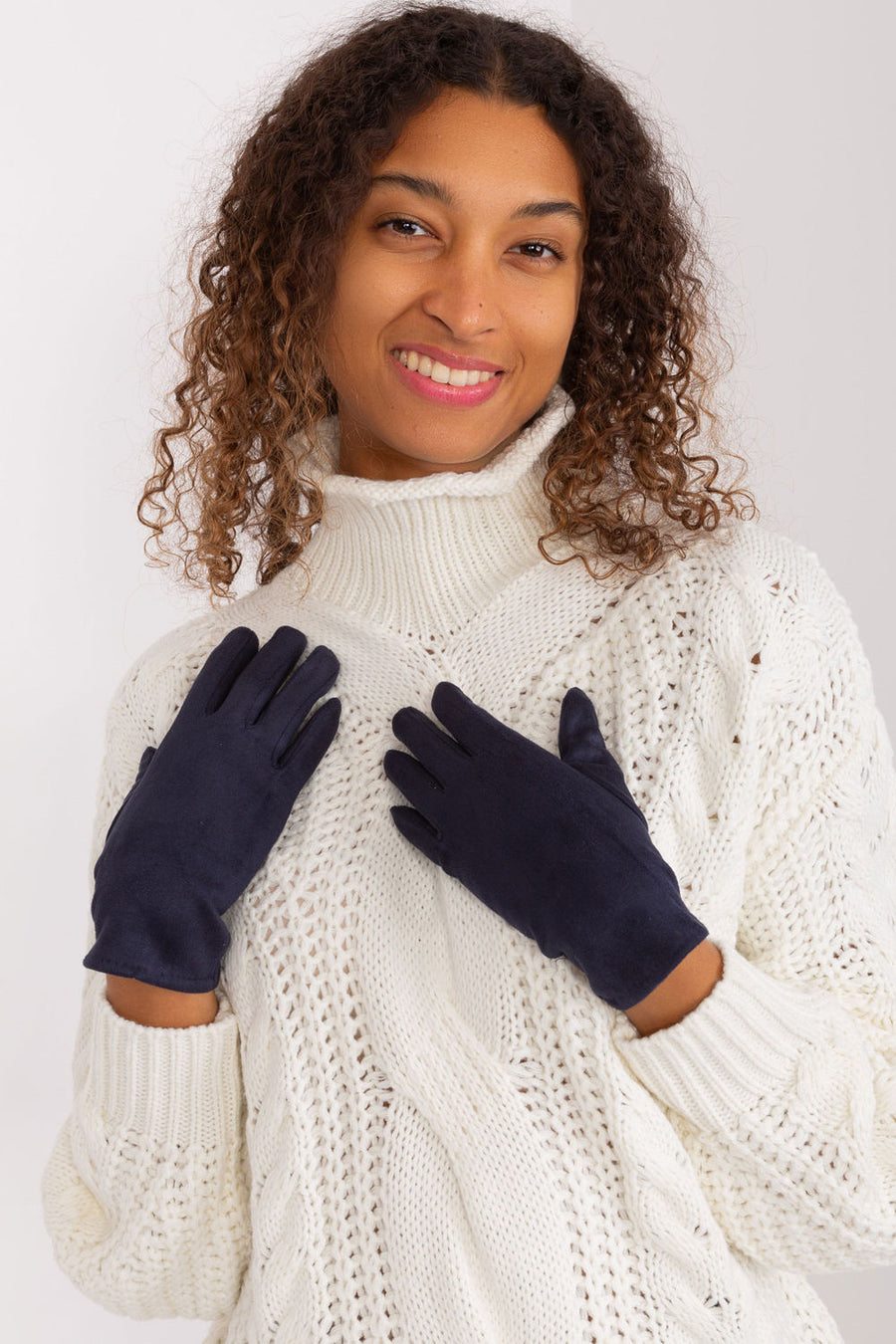 AT Navy Cotton Gloves with Embroidery